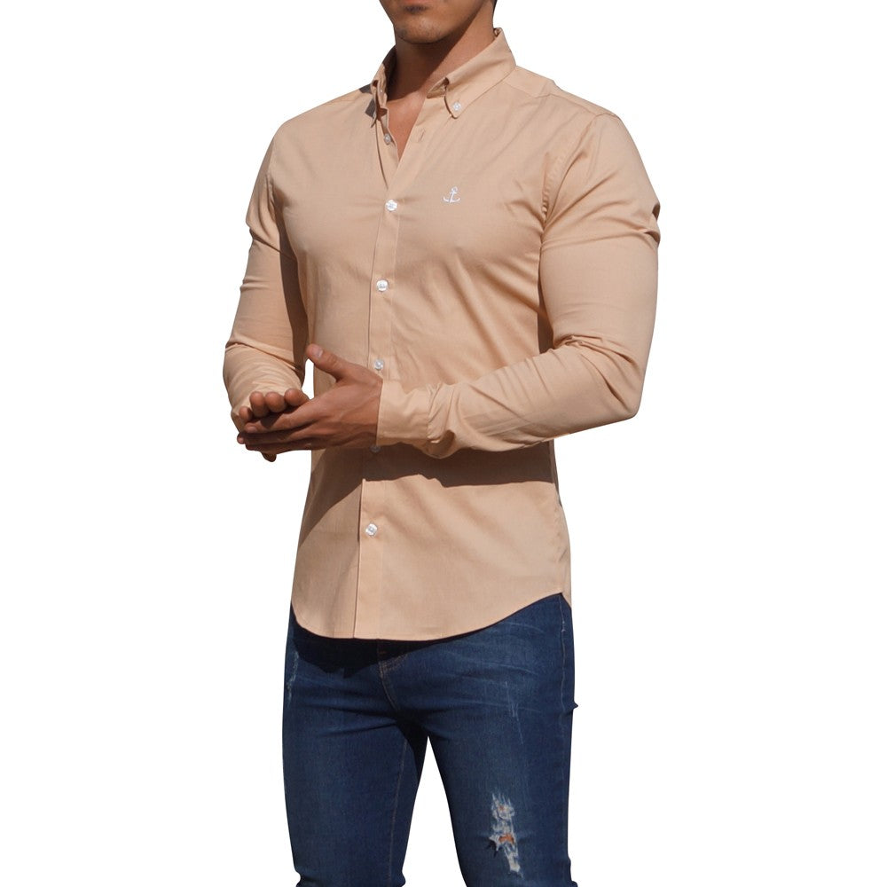 Camisa Beige Manga Larga Beige