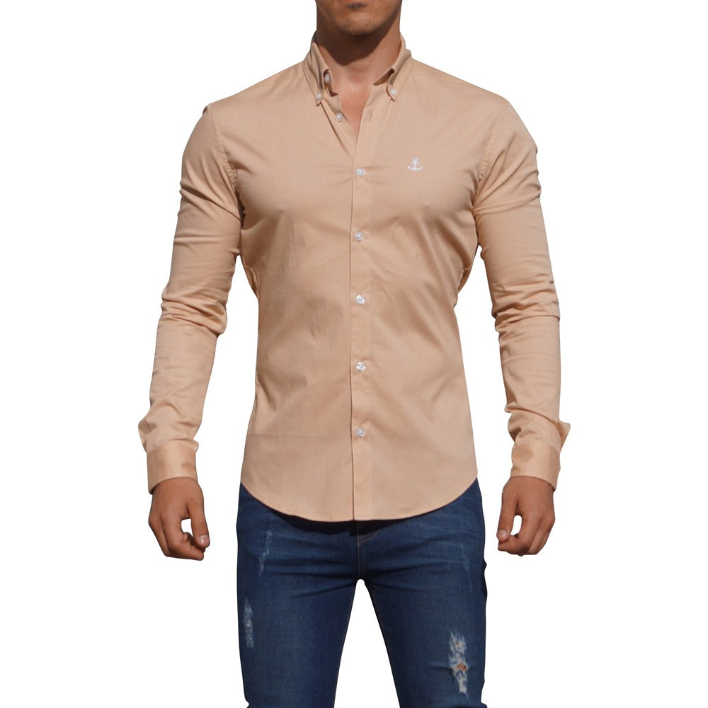 Camisa Beige Manga Larga Beige