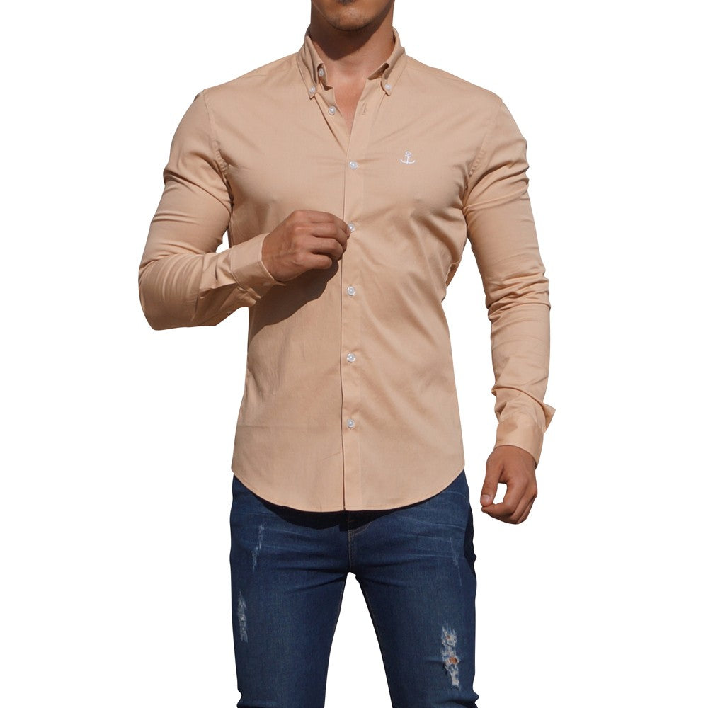 Camisa Beige Manga Larga Beige
