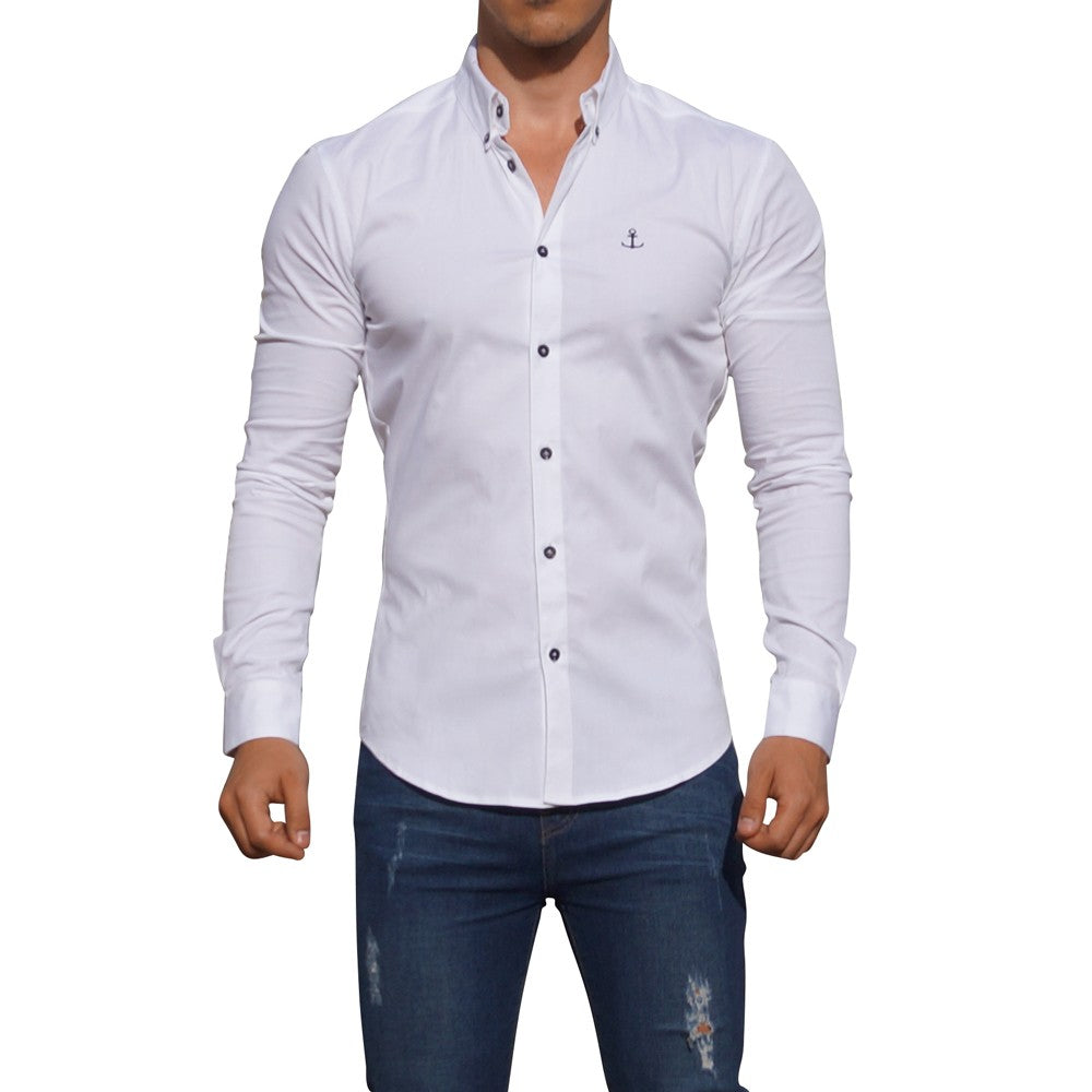 Camisa Blanca Manga Larga Logo Negro Blanco