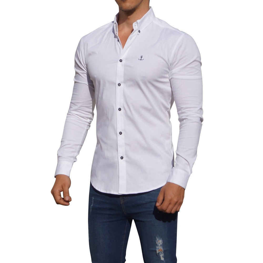 Camisa Blanca Manga Larga Logo Negro Blanco