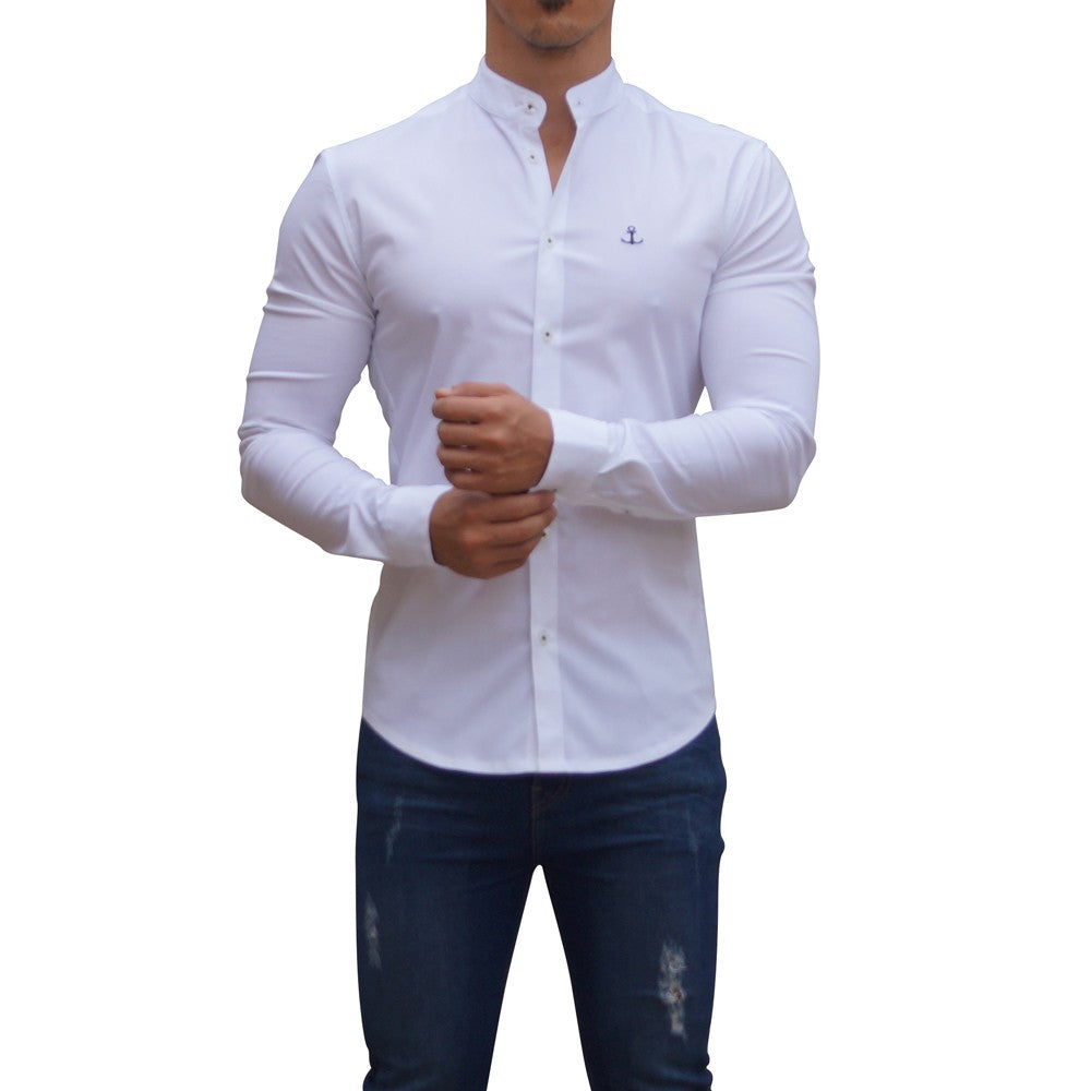 Camisa Blanca Cuello Mao Manga Larga Blanco Slim Fit