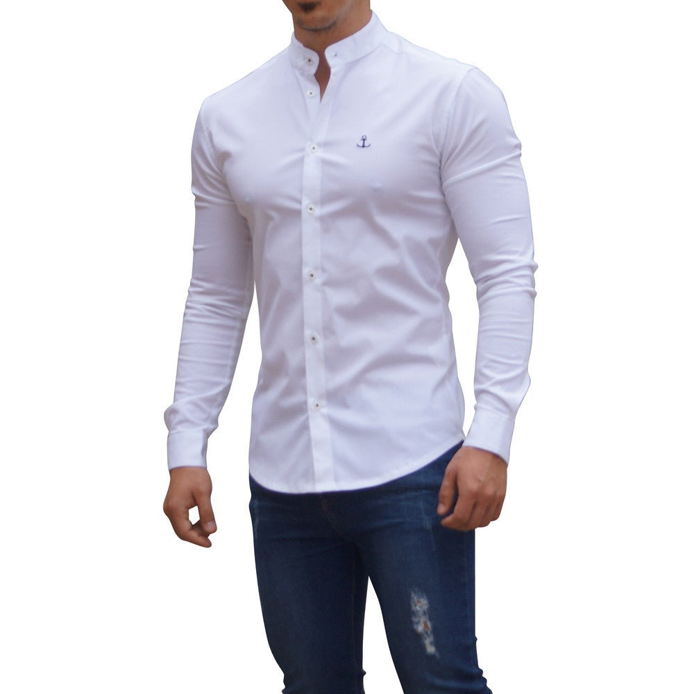 Camisa Blanca Cuello Mao Manga Larga Blanco Slim Fit