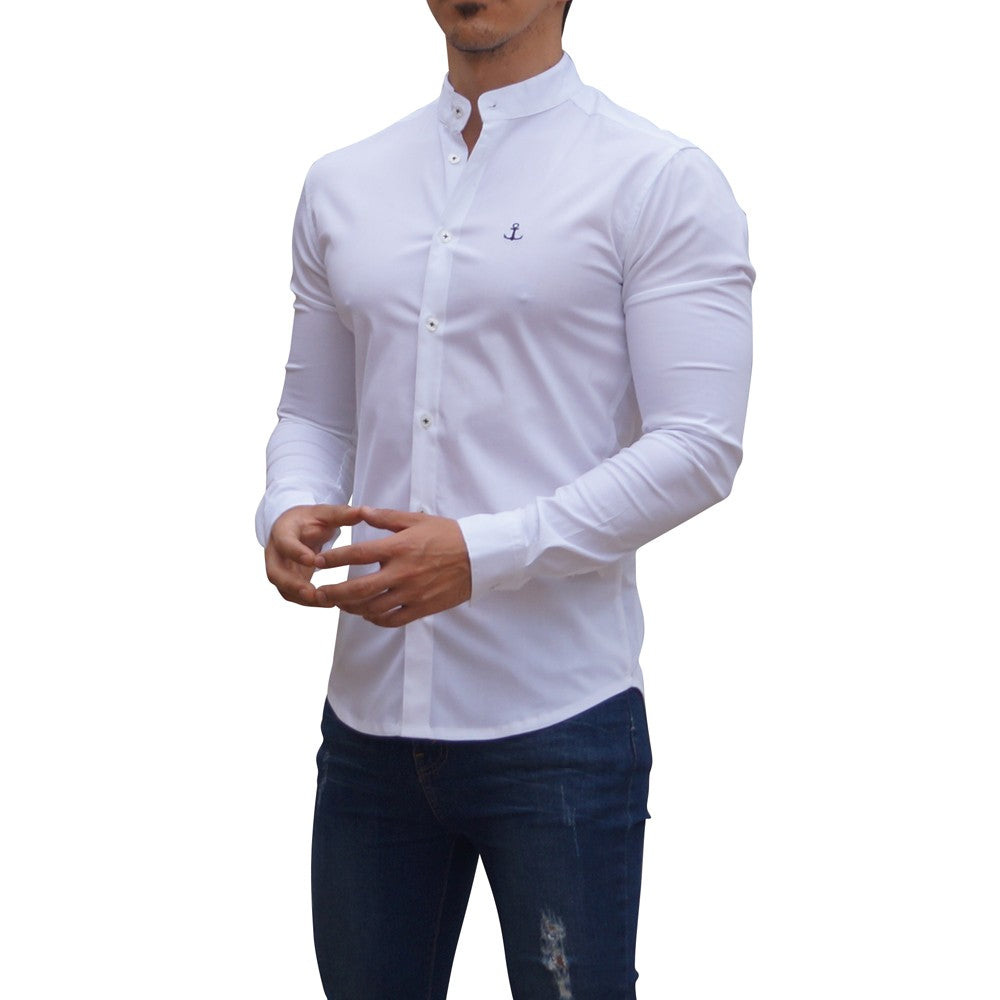 Camisa Blanca Cuello Mao Manga Larga Blanco Slim Fit
