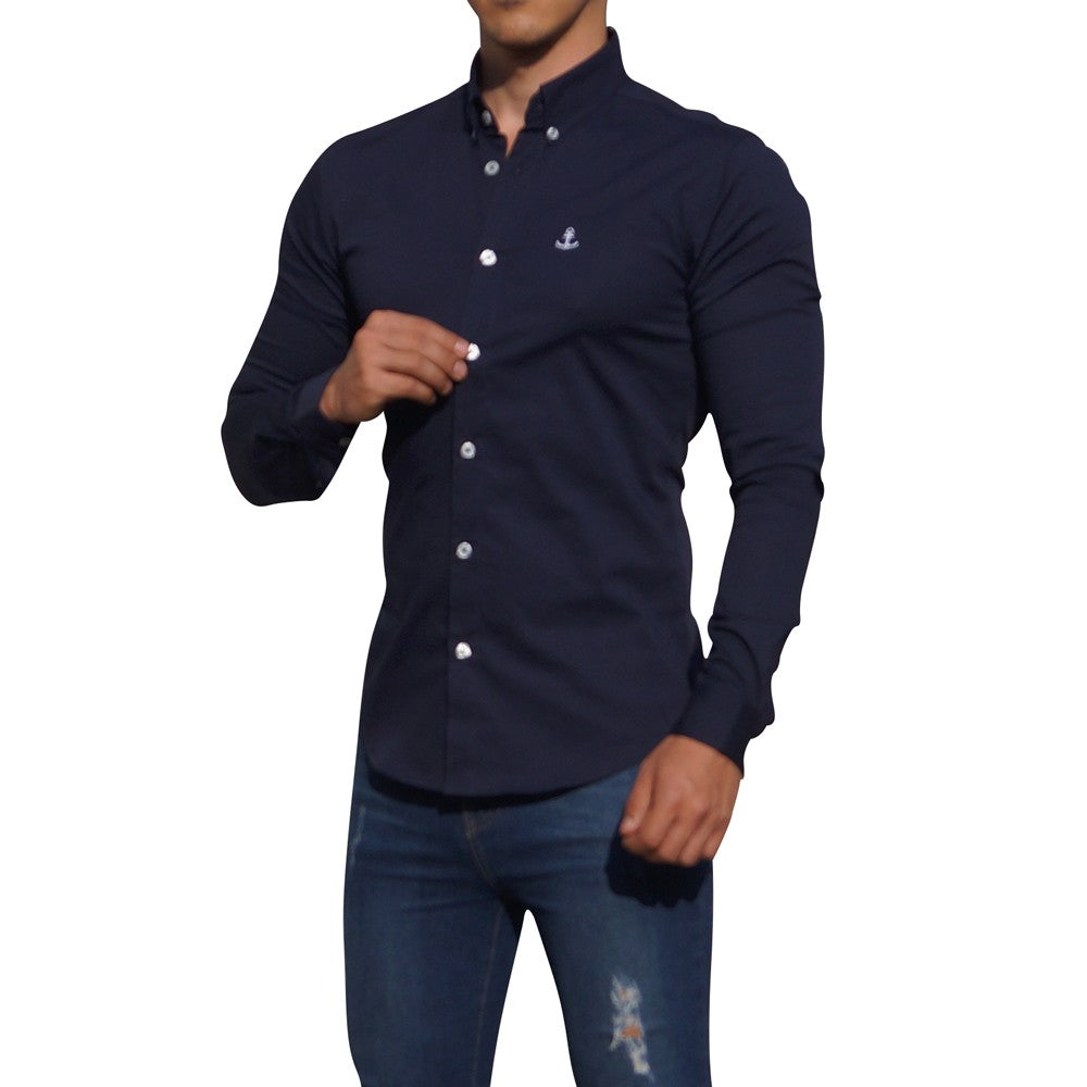 Camisa Marino Manga Larga Logo Blanco Marino