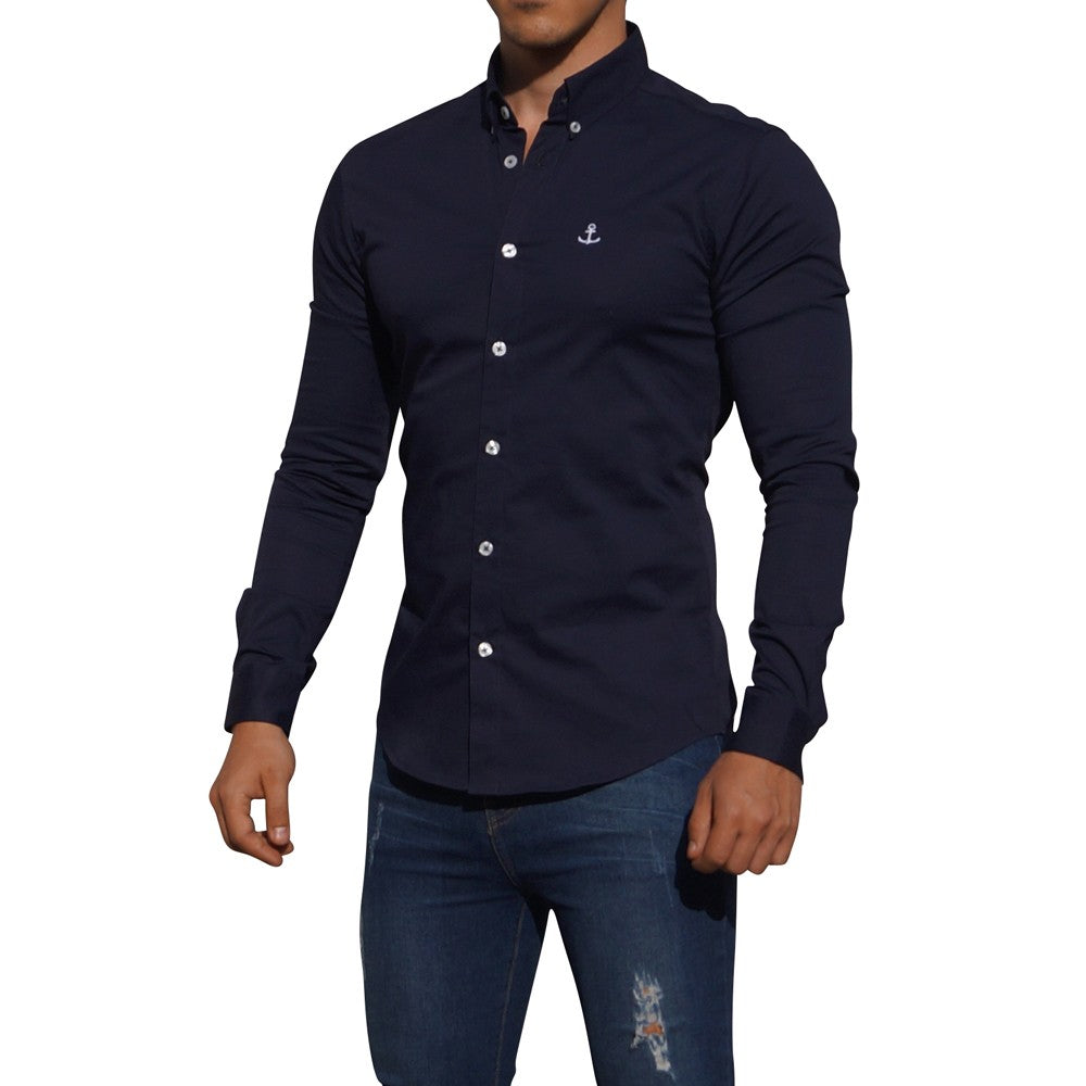 Camisa Marino Manga Larga Logo Blanco Marino