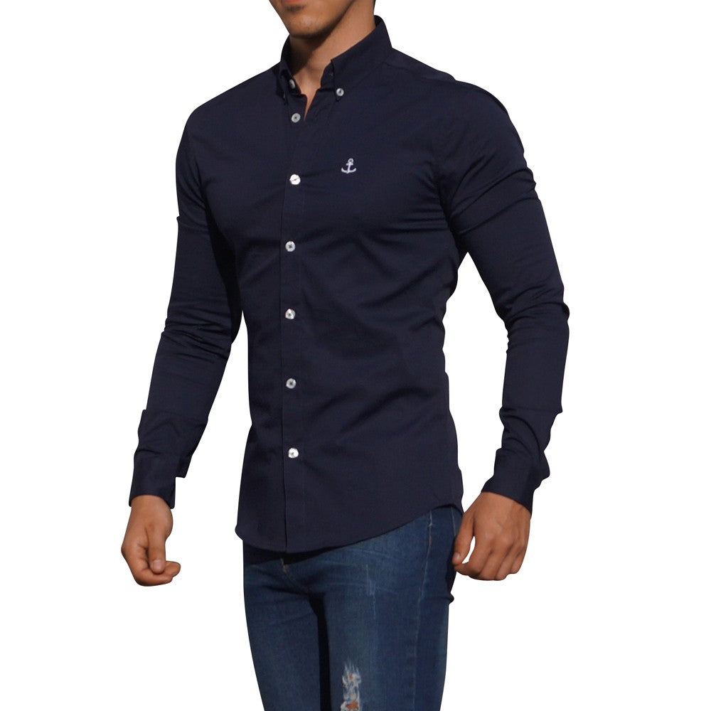 Camisa Marino Manga Larga Logo Blanco Marino