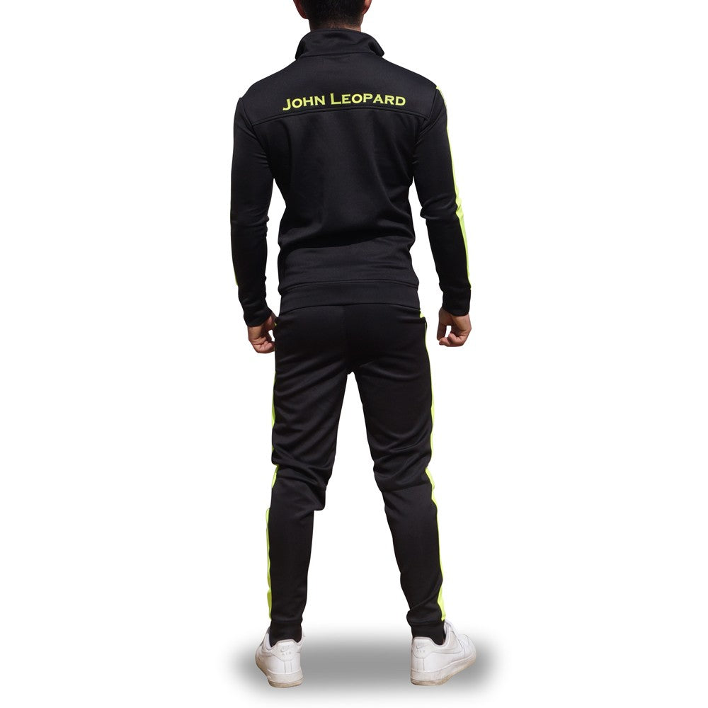 Elite Track Suit Pants Black Stripe Neon Yellow