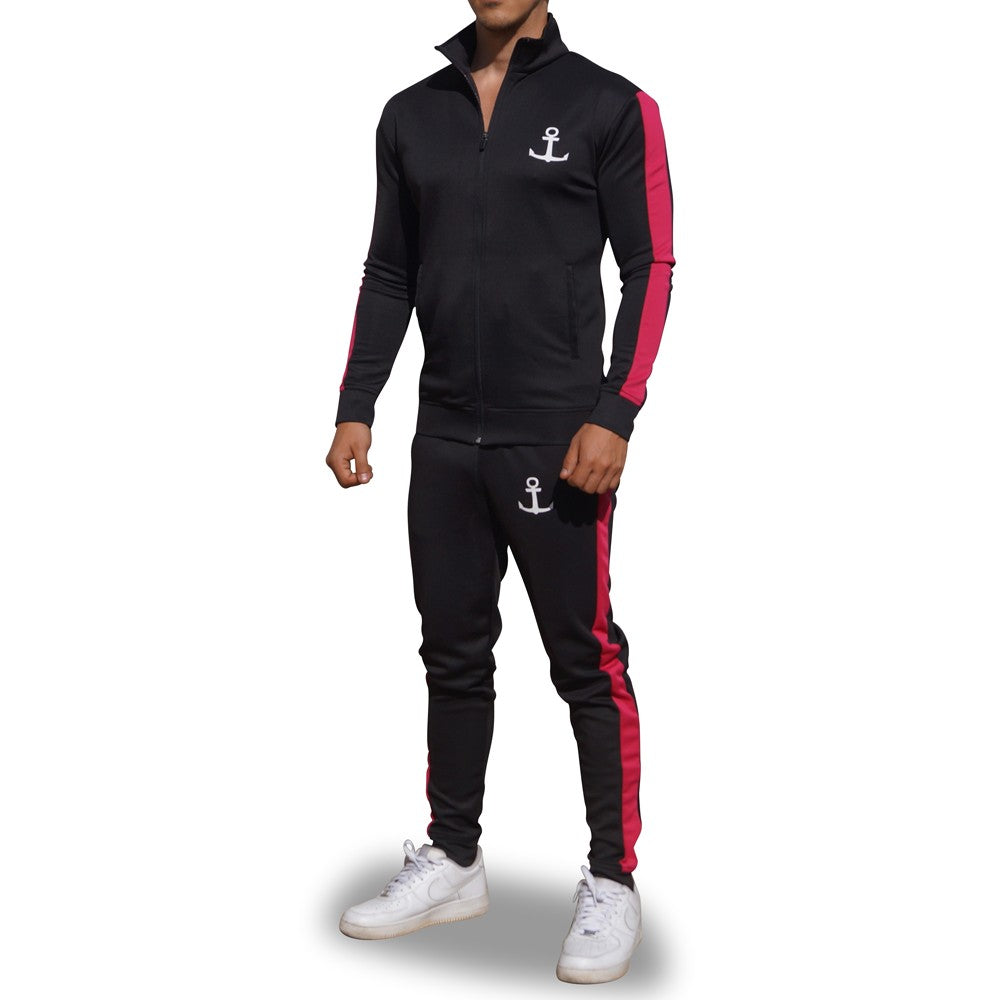 Elite Track Suit Pants Black Fuchsia Stripe