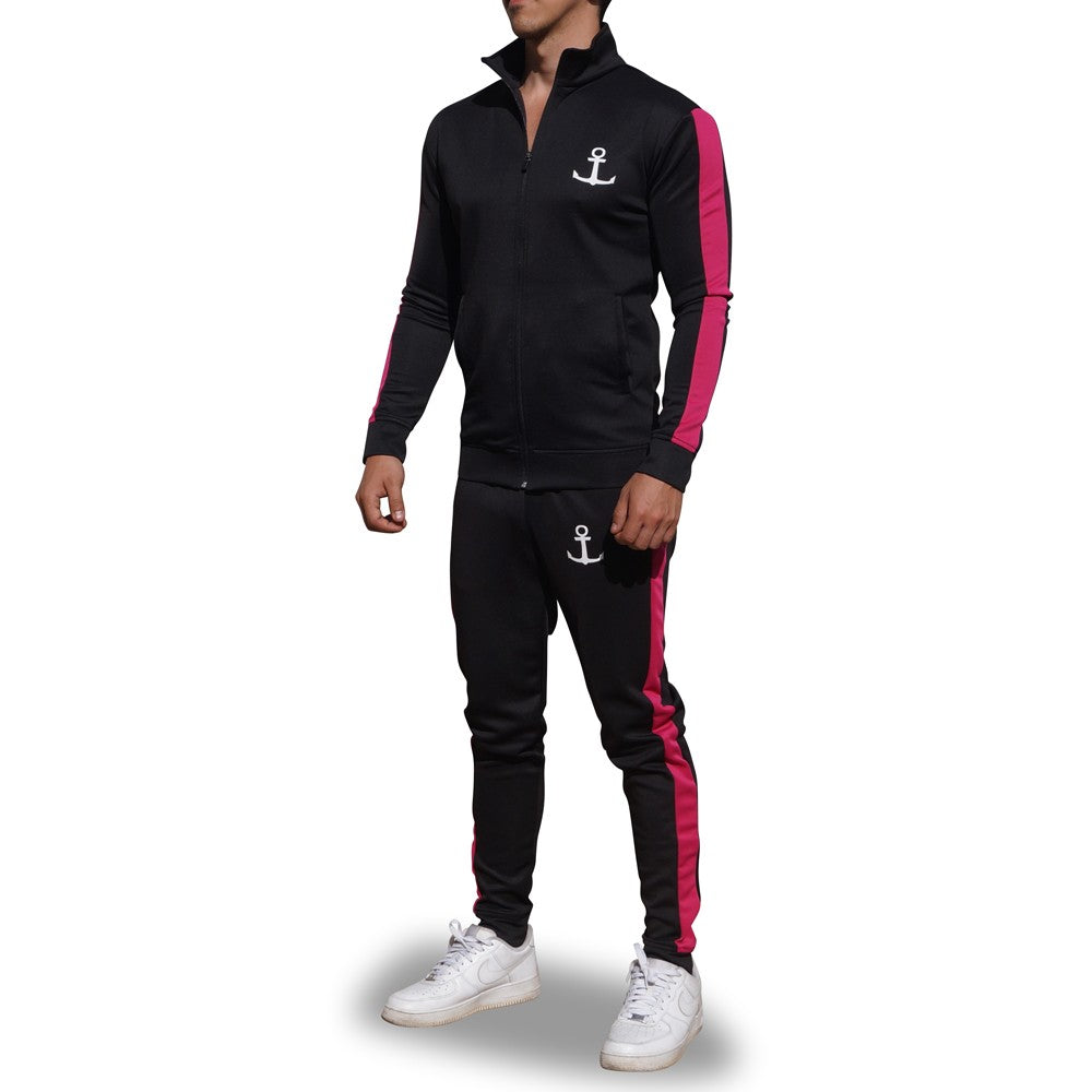 Elite Track Suit Pants Black Fuchsia Stripe