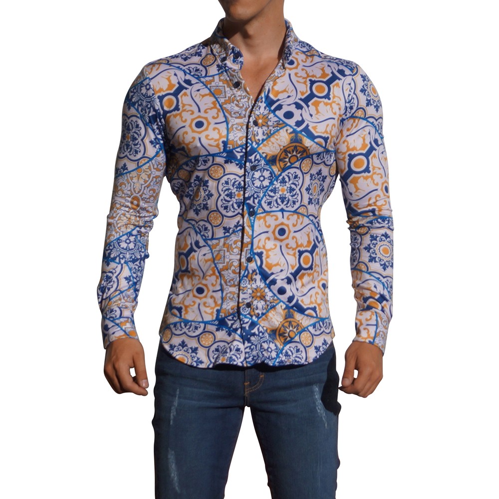 Camisa Manga Larga Tile Abstract Azul