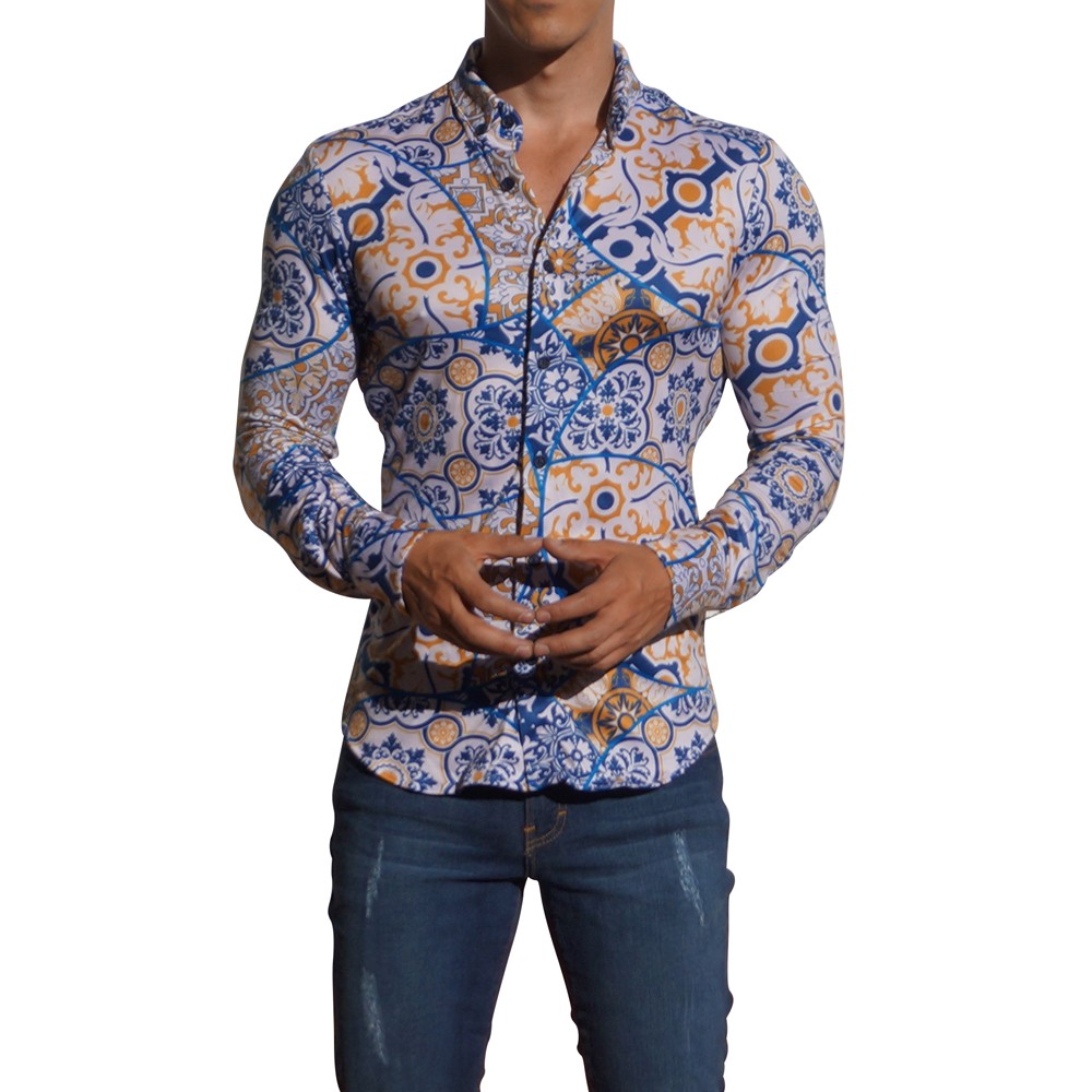 Camisa Manga Larga Tile Abstract Azul