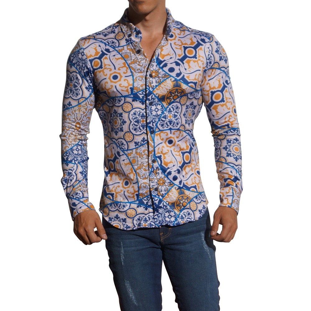 Camisa Manga Larga Tile Abstract Azul