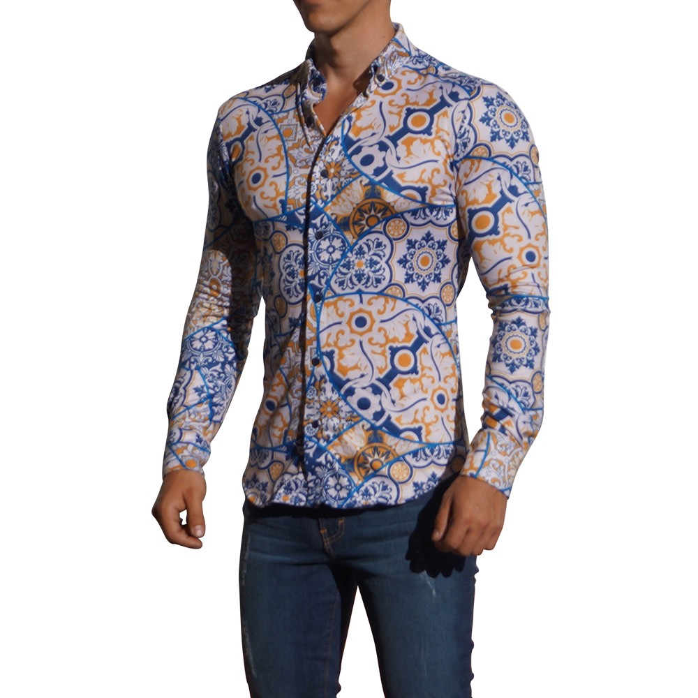Camisa Manga Larga Tile Abstract Azul