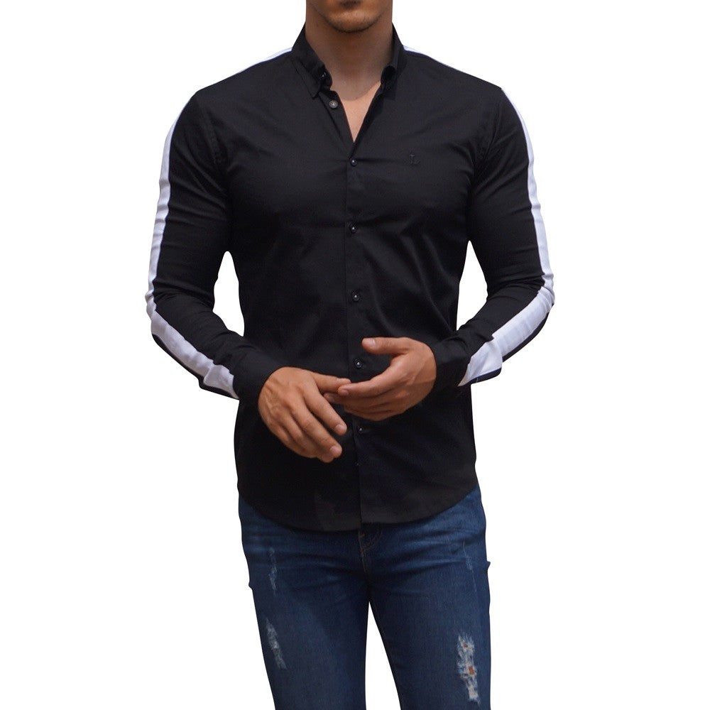 Camisa Negra Side Stripe Manga Larga Negro