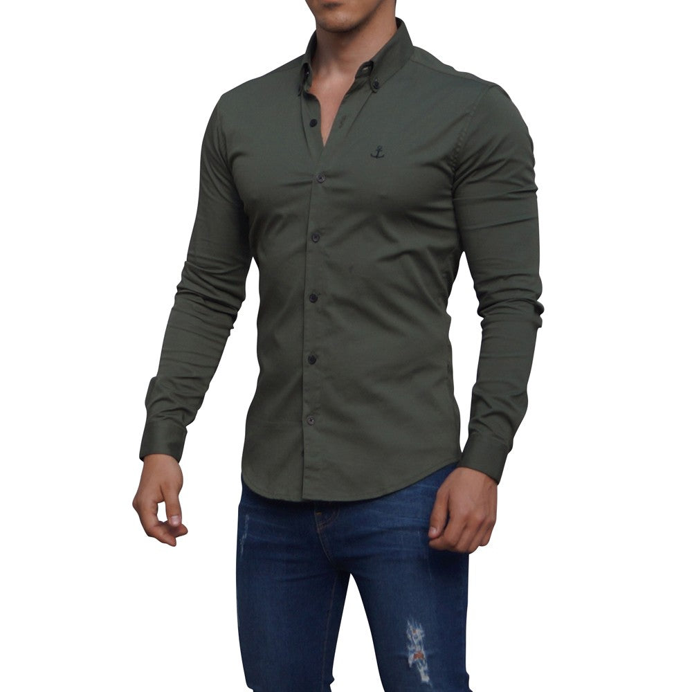Camisa Verde Militar Manga Larga Verde Militar