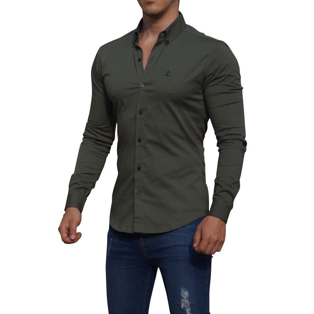 Camisa Verde Militar Manga Larga Verde Militar