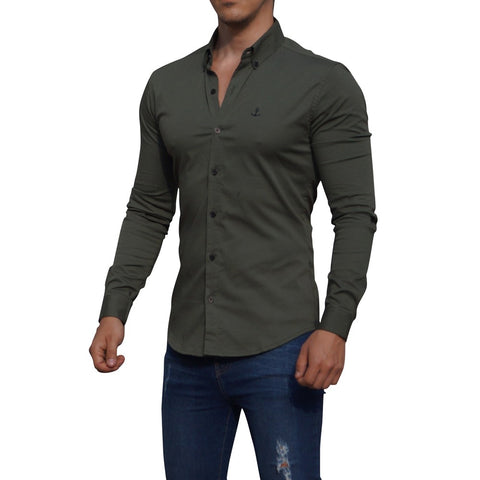 Camisa Verde Militar Manga Larga Verde Militar