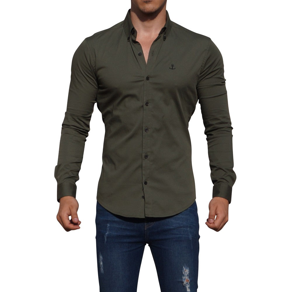 Camisa Verde Militar Manga Larga Verde Militar