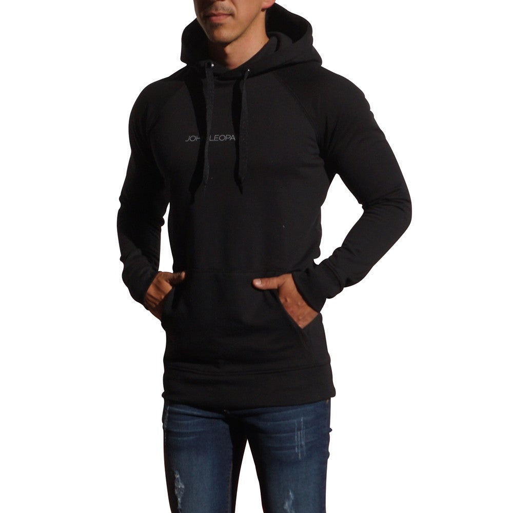Black Minimal White Logo Hoodie Sweatshirt