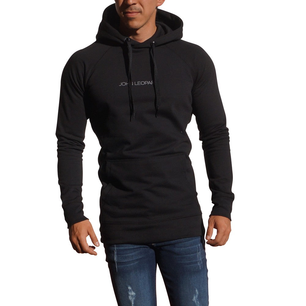 Black Minimal White Logo Hoodie Sweatshirt