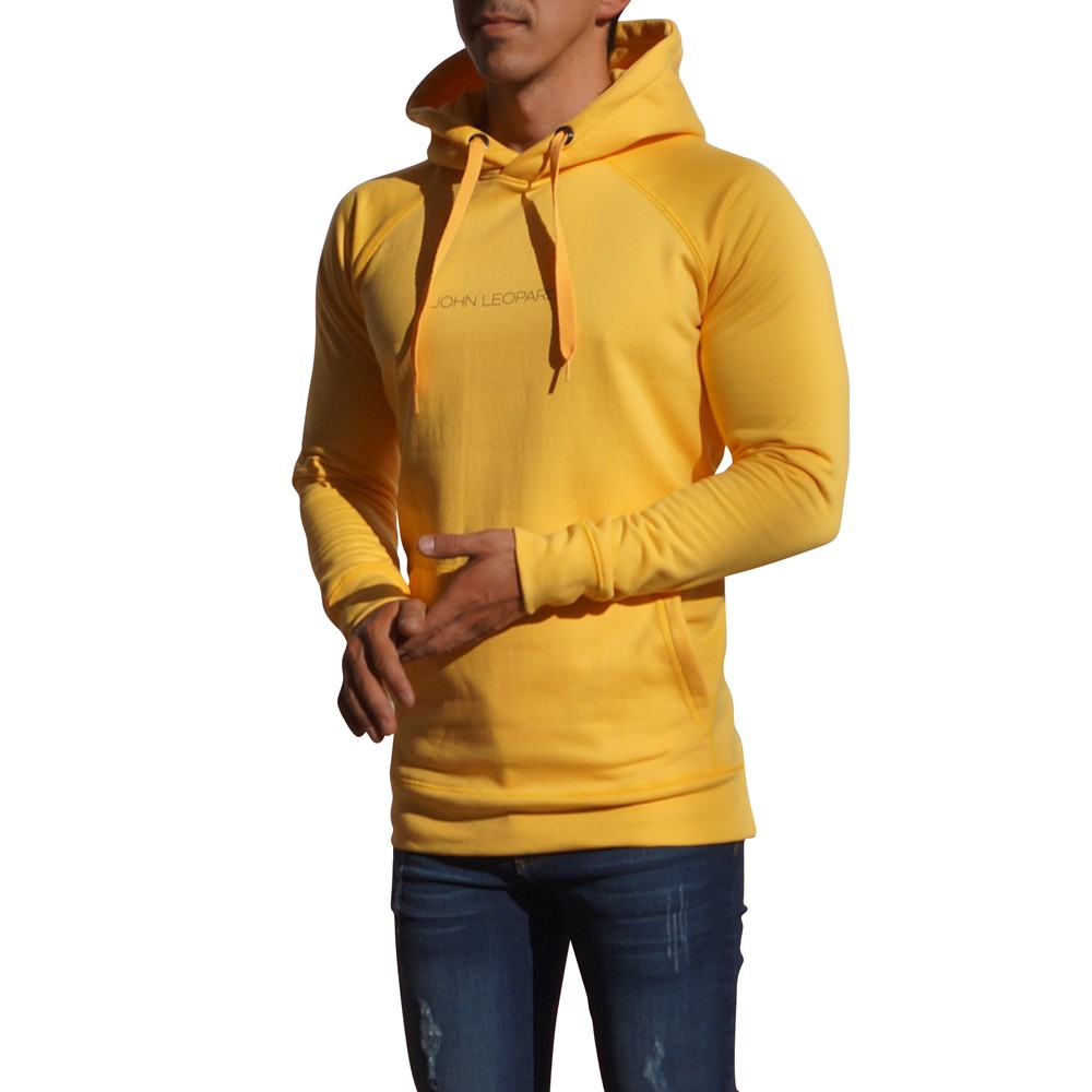 Yellow Hoodie Minimal Logo Black