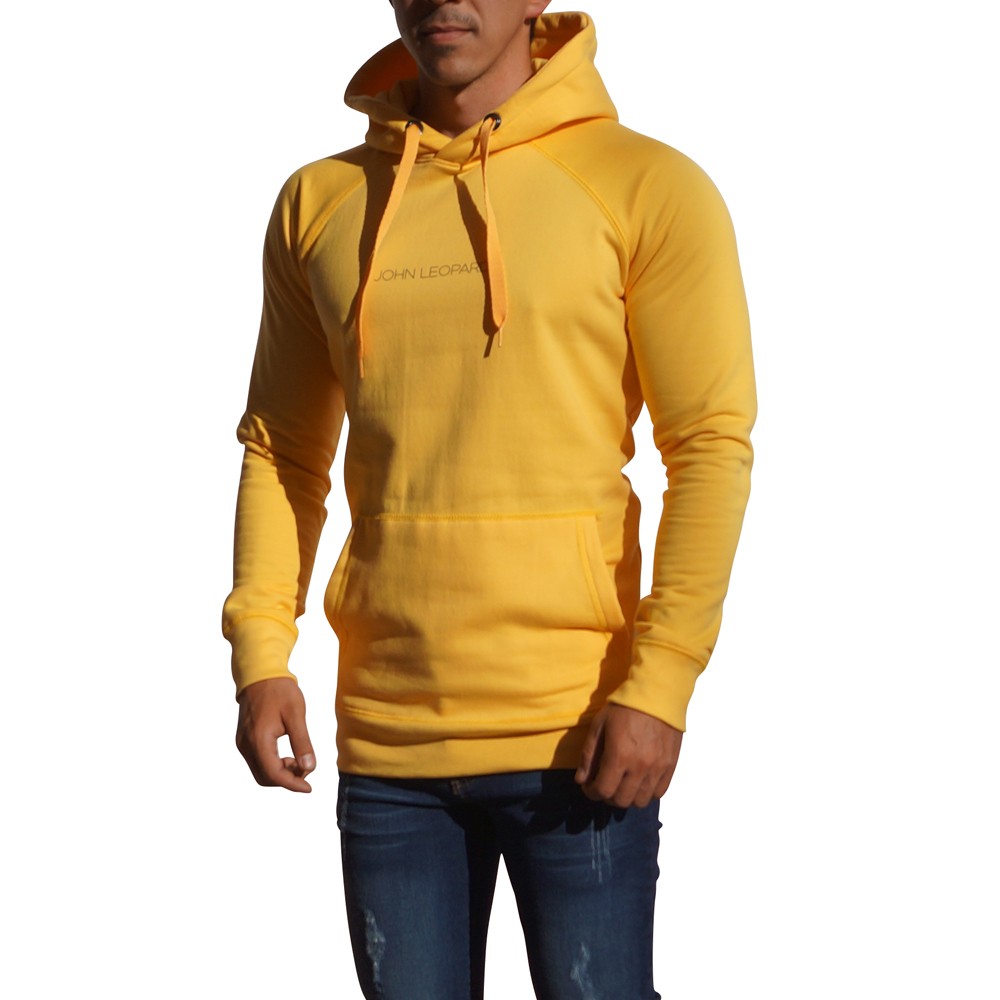 Yellow Hoodie Minimal Logo Black