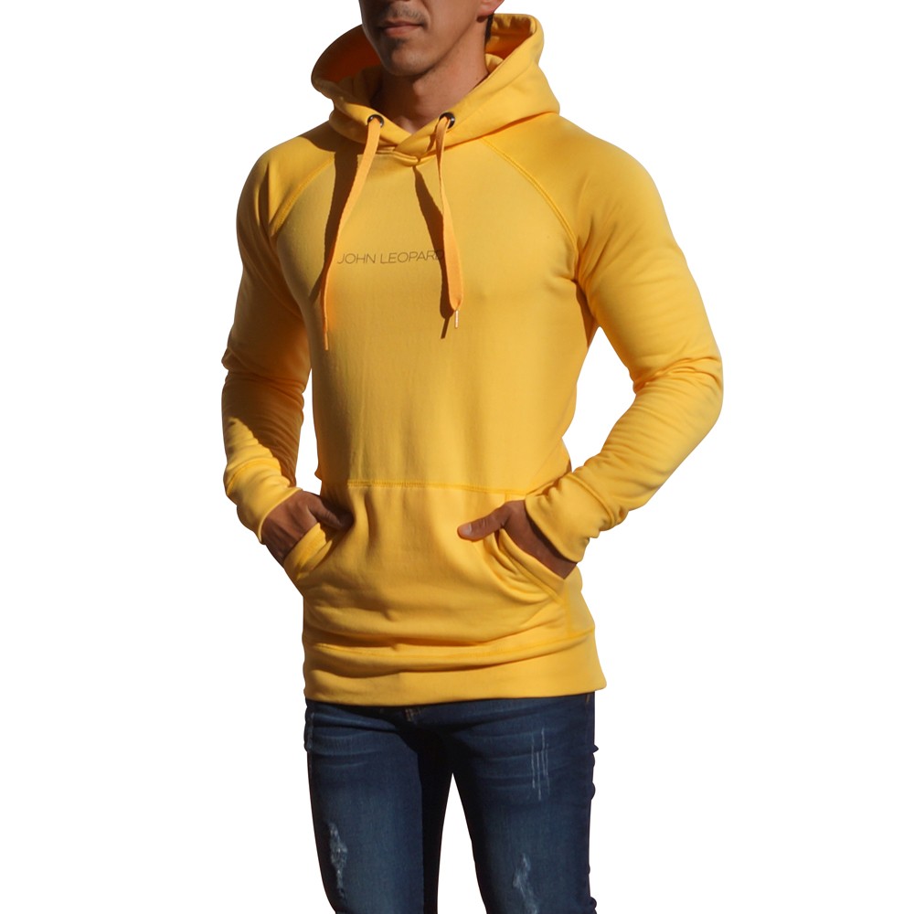 Yellow Hoodie Minimal Logo Black