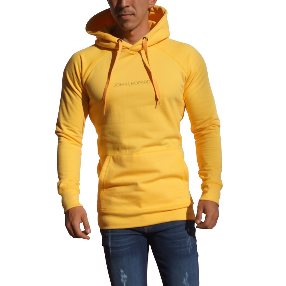 Yellow Hoodie Minimal Logo Black