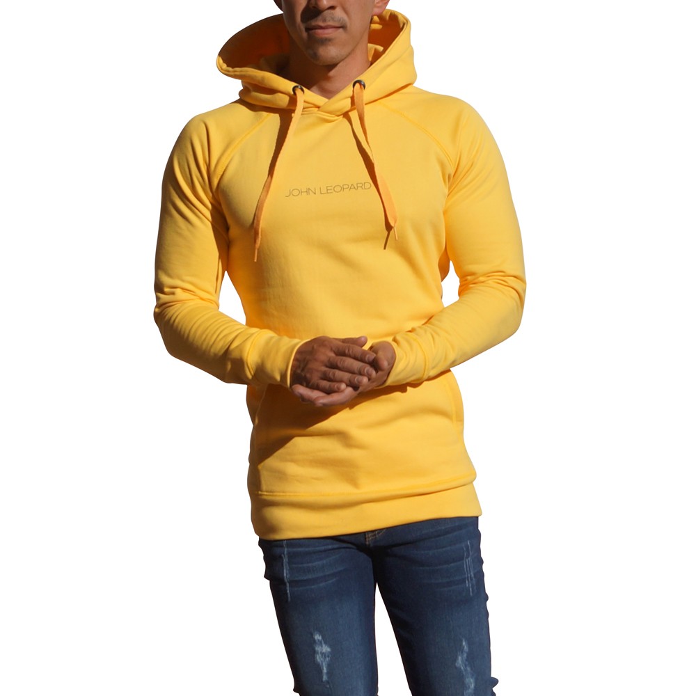 Yellow Hoodie Minimal Logo Black