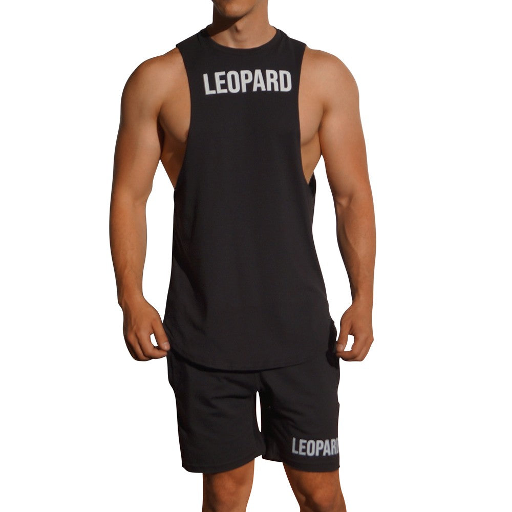 Gym Sleeveless Tee Negra Big Logo Blanco