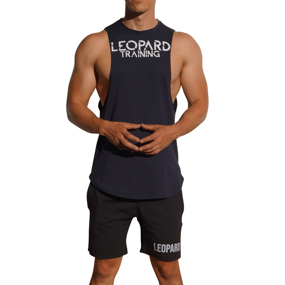 Gym Sleeveless Tee Navy Blue Logo Stripes White