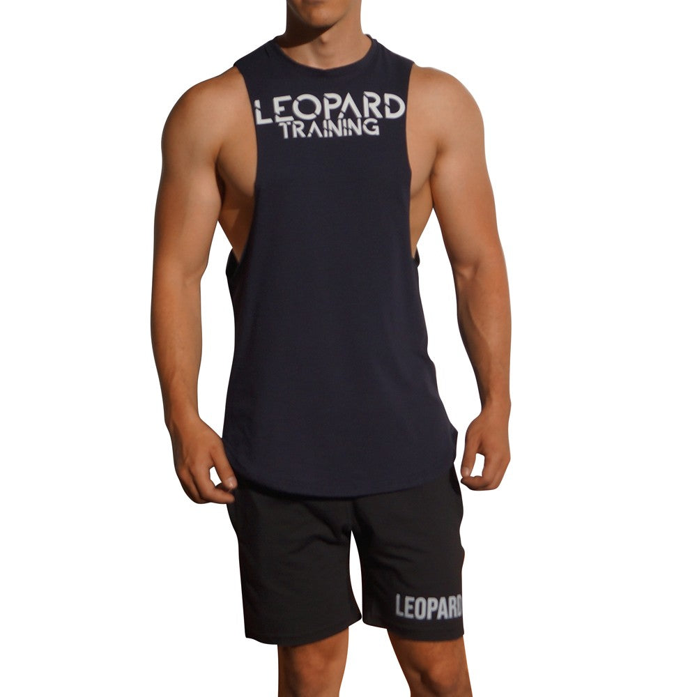Gym Sleeveless Tee Navy Blue Logo Stripes White