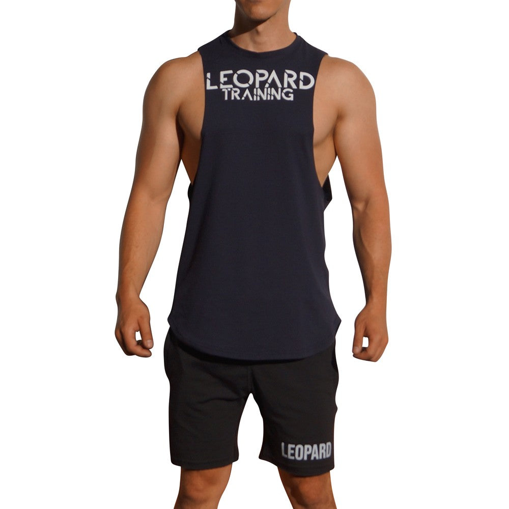 Gym Sleeveless Tee Navy Blue Logo Stripes White