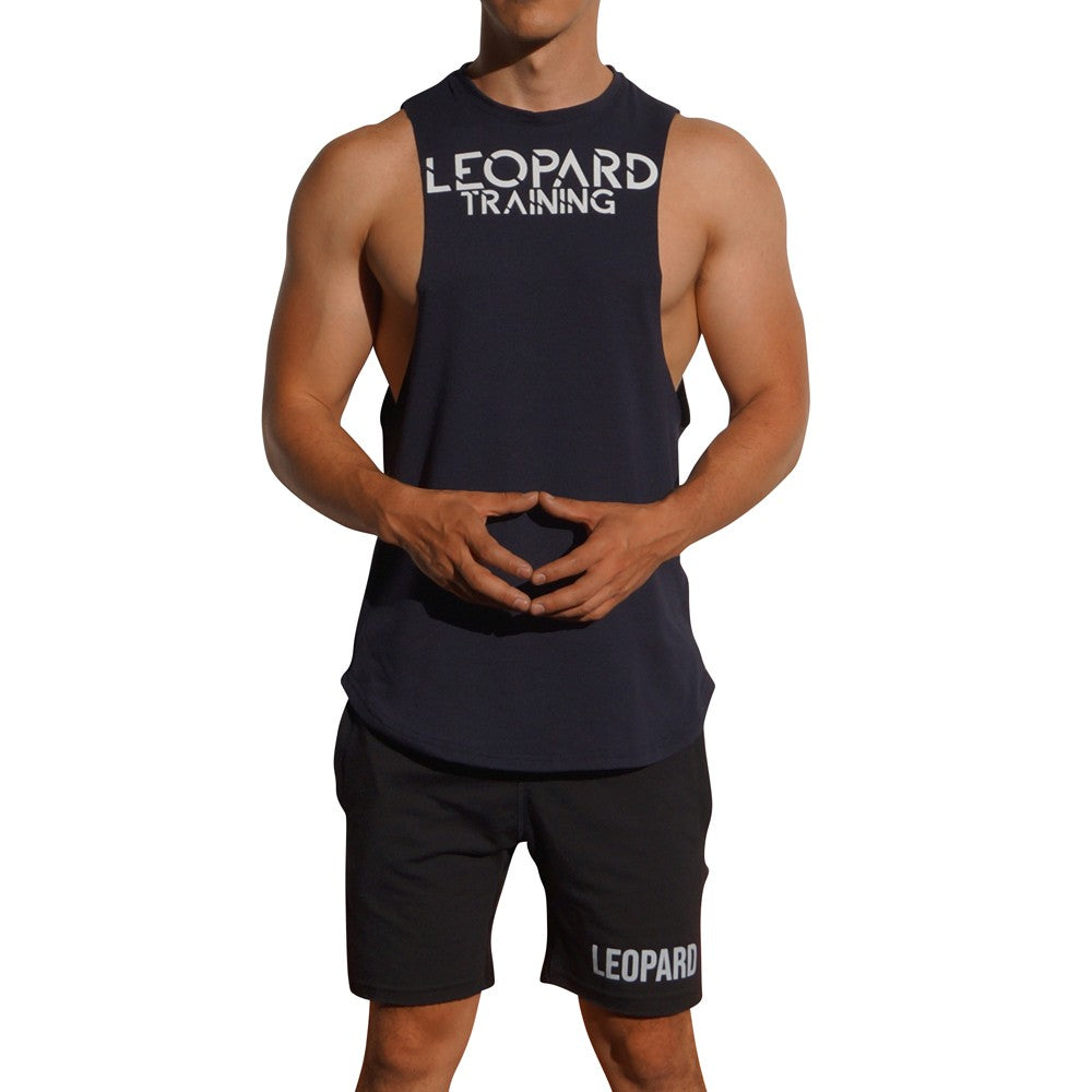 Gym Sleeveless Tee Navy Blue Logo Stripes White
