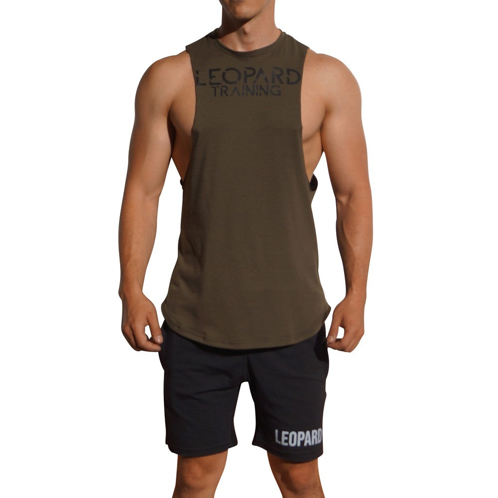 Gym Sleeveless Tee Military Green Logo Stripes Black