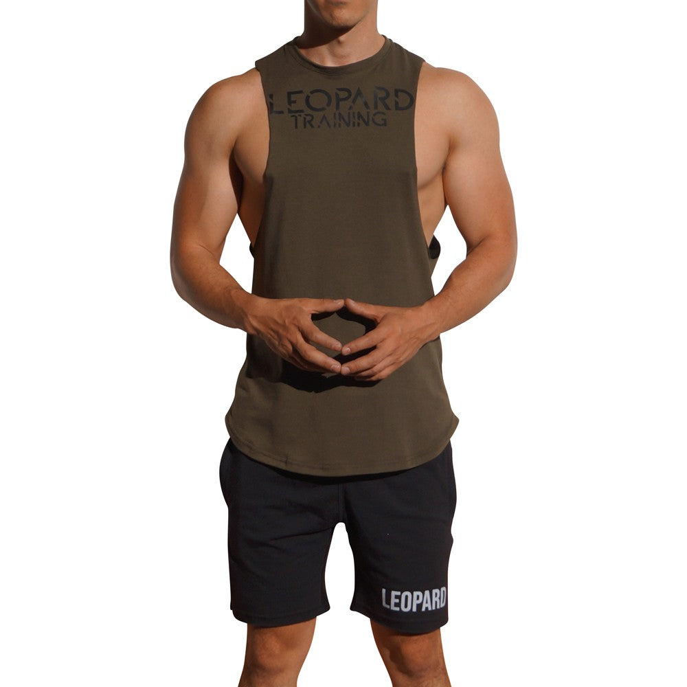 Gym Sleeveless Tee Military Green Logo Stripes Black