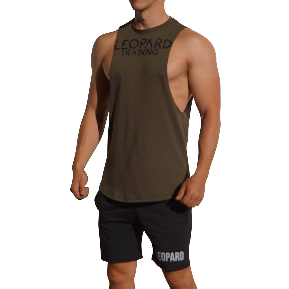 Gym Sleeveless Tee Military Green Logo Stripes Black