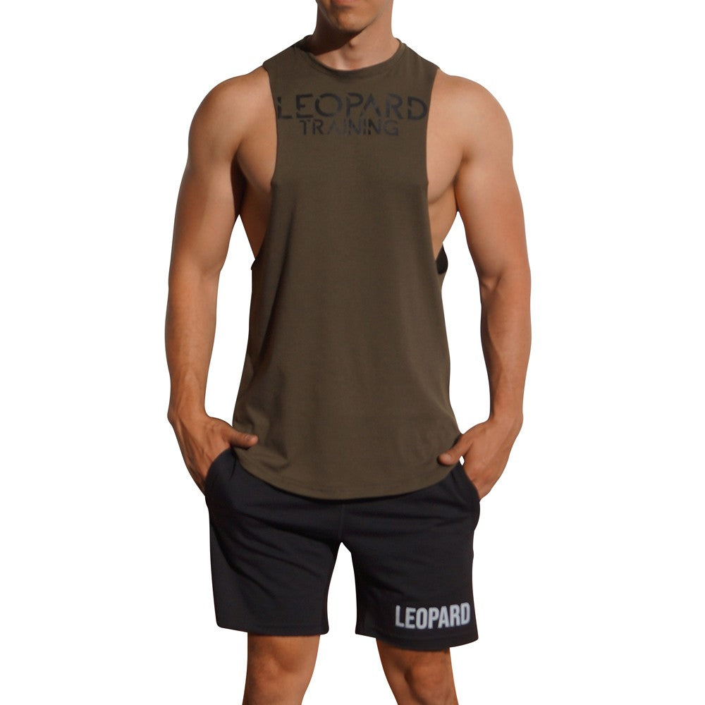 Gym Sleeveless Tee Military Green Logo Stripes Black