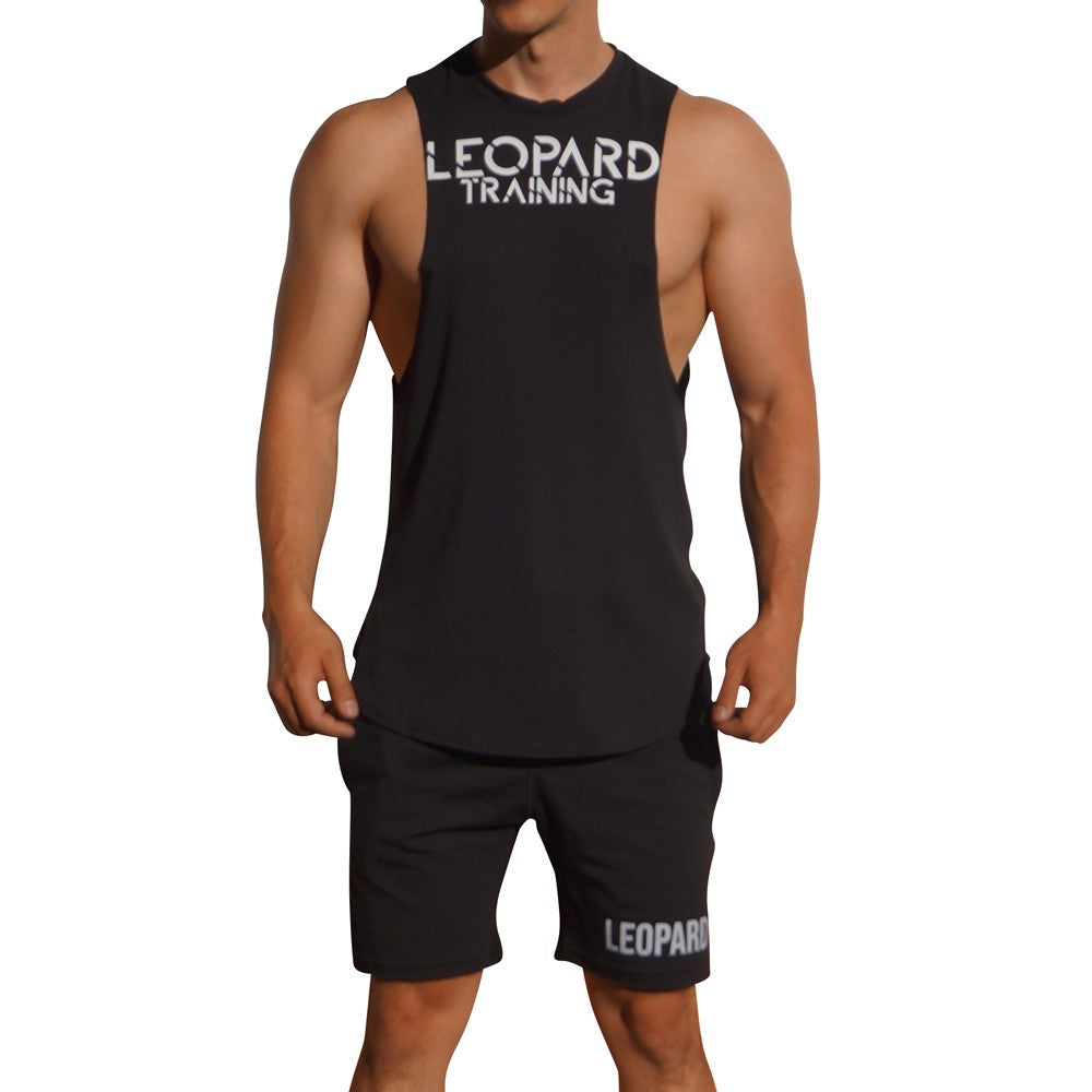Gym Sleeveless Tee Black Logo White Stripes