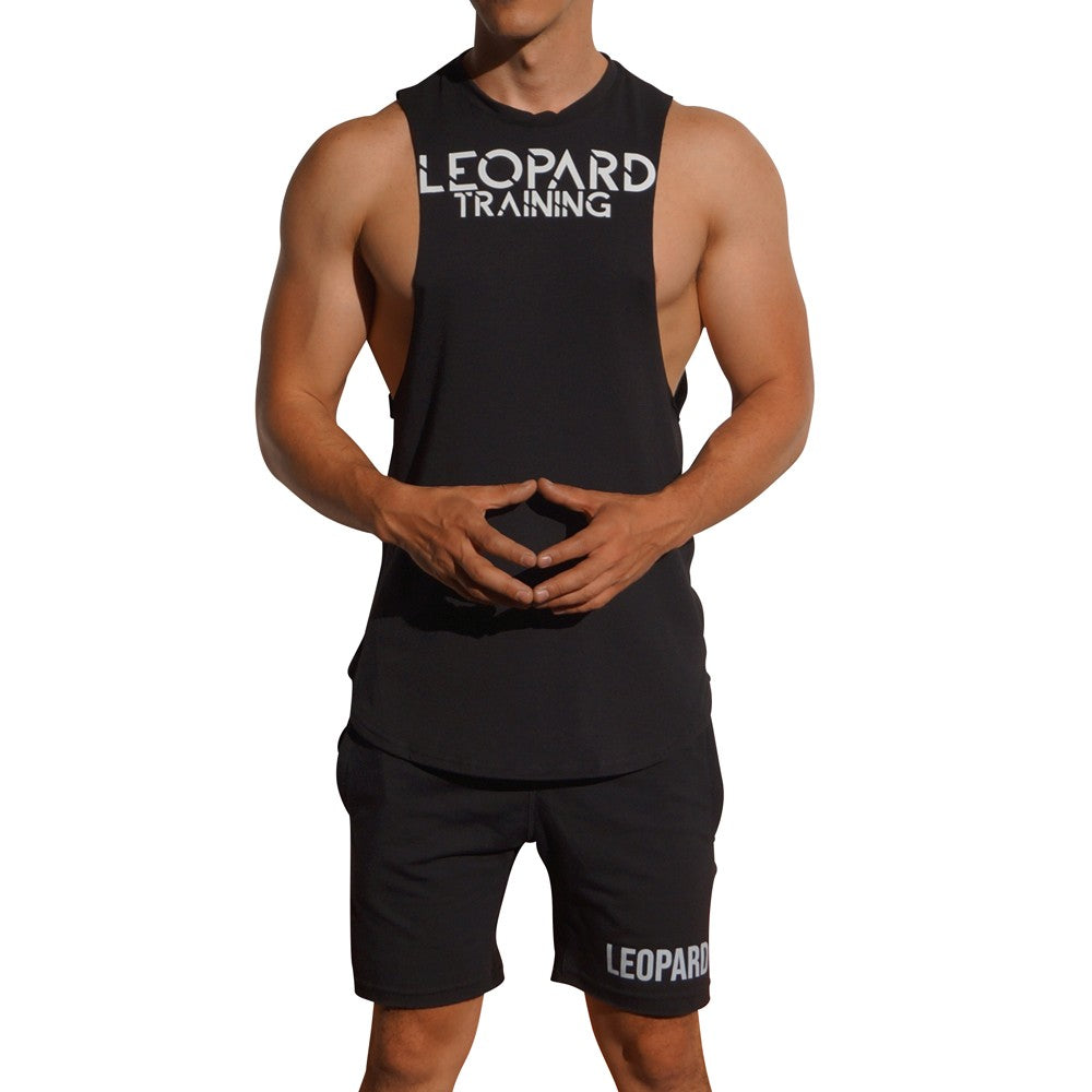 Gym Sleeveless Tee Black Logo White Stripes