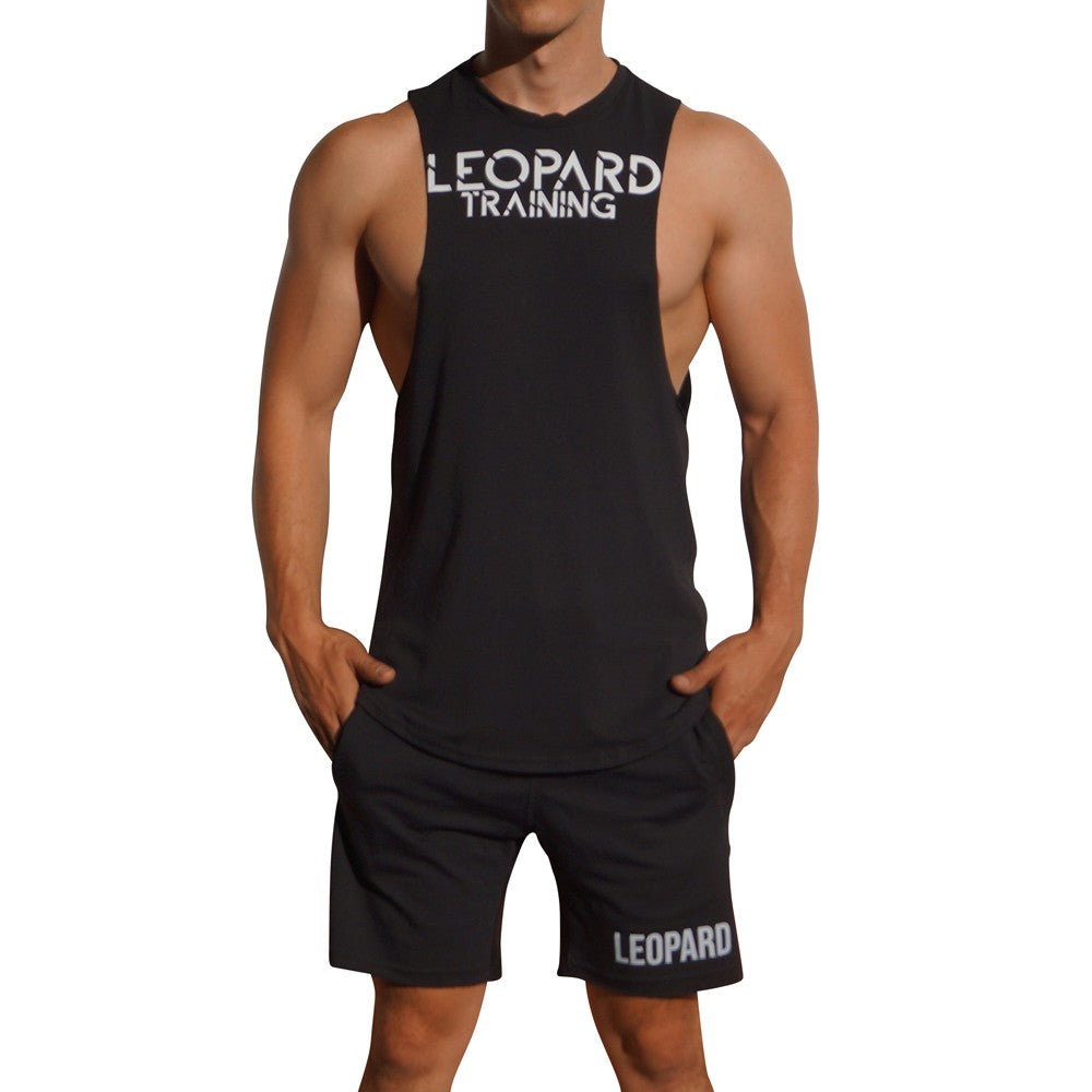 Gym Sleeveless Tee Black Logo White Stripes