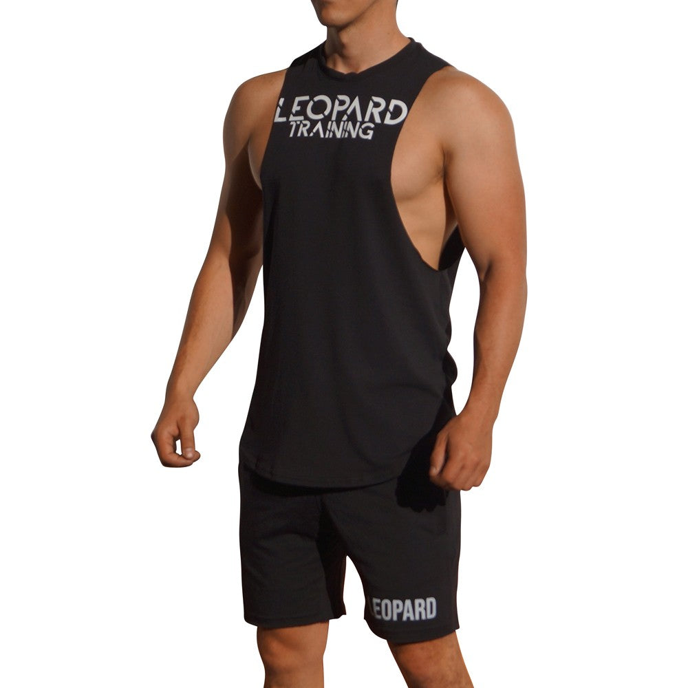 Gym Sleeveless Tee Black Logo White Stripes