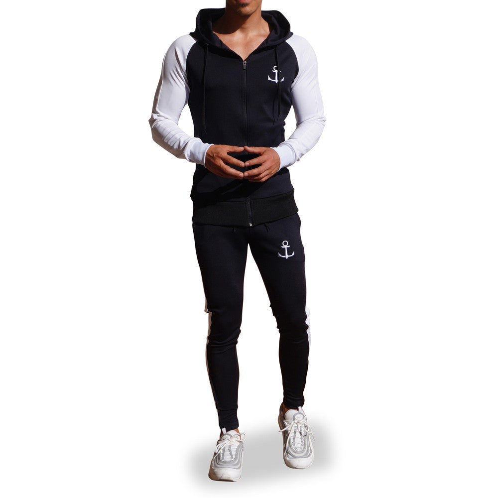 Delta Tracksuit Negro Manga Blanca Franja Blanca