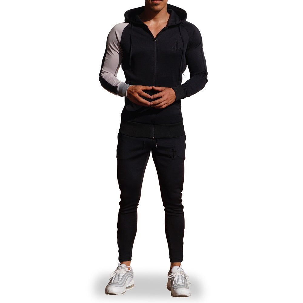 Delta Tracksuit Negro Manga Derecha Gris Franja Negra
