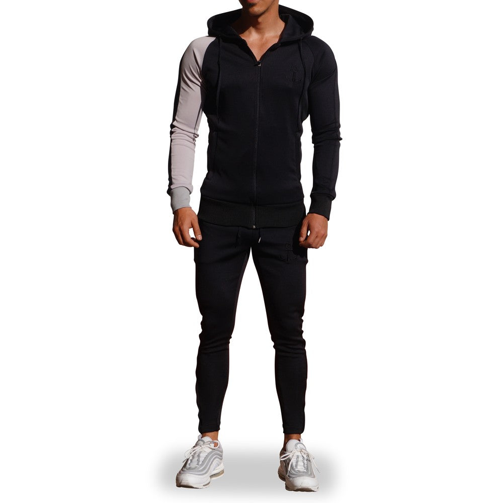 Delta Tracksuit Negro Manga Derecha Gris Franja Negra