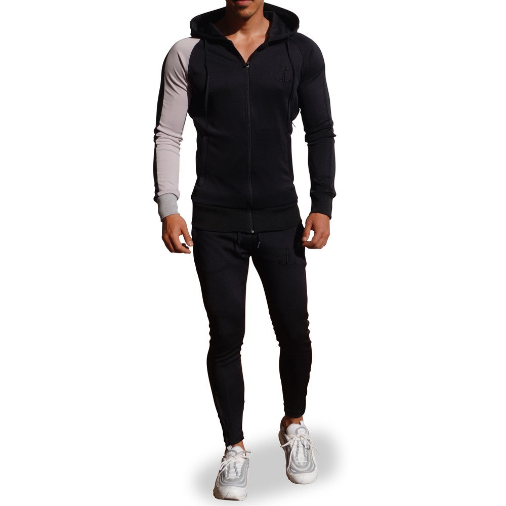 Delta Tracksuit Negro Manga Derecha Gris Franja Negra