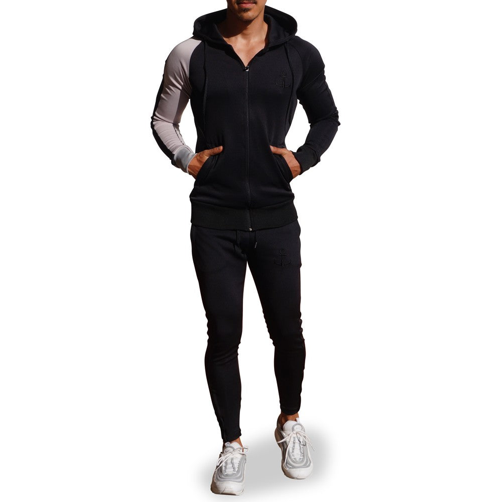 Delta Tracksuit Negro Manga Derecha Gris Franja Negra