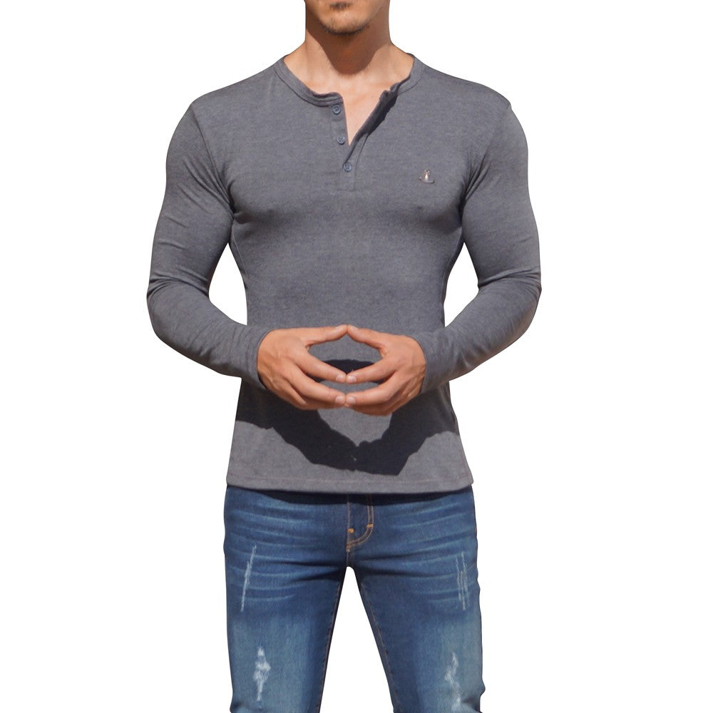 Metal Emblem Oxford Long Sleeve Henley T-Shirt