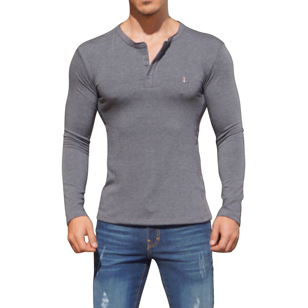 Metal Emblem Oxford Long Sleeve Henley T-Shirt